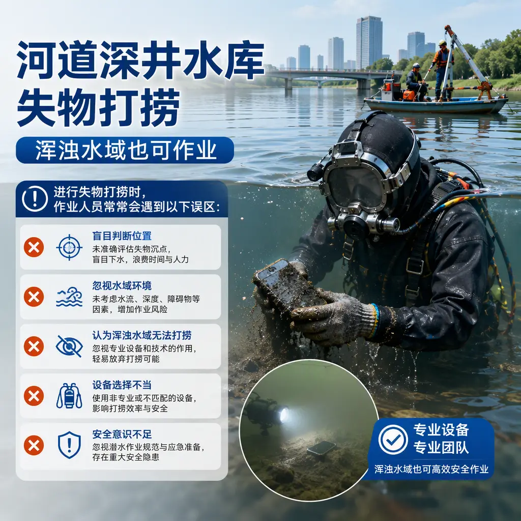 河道深井水库失物打捞，浑浊水域也可作业平安