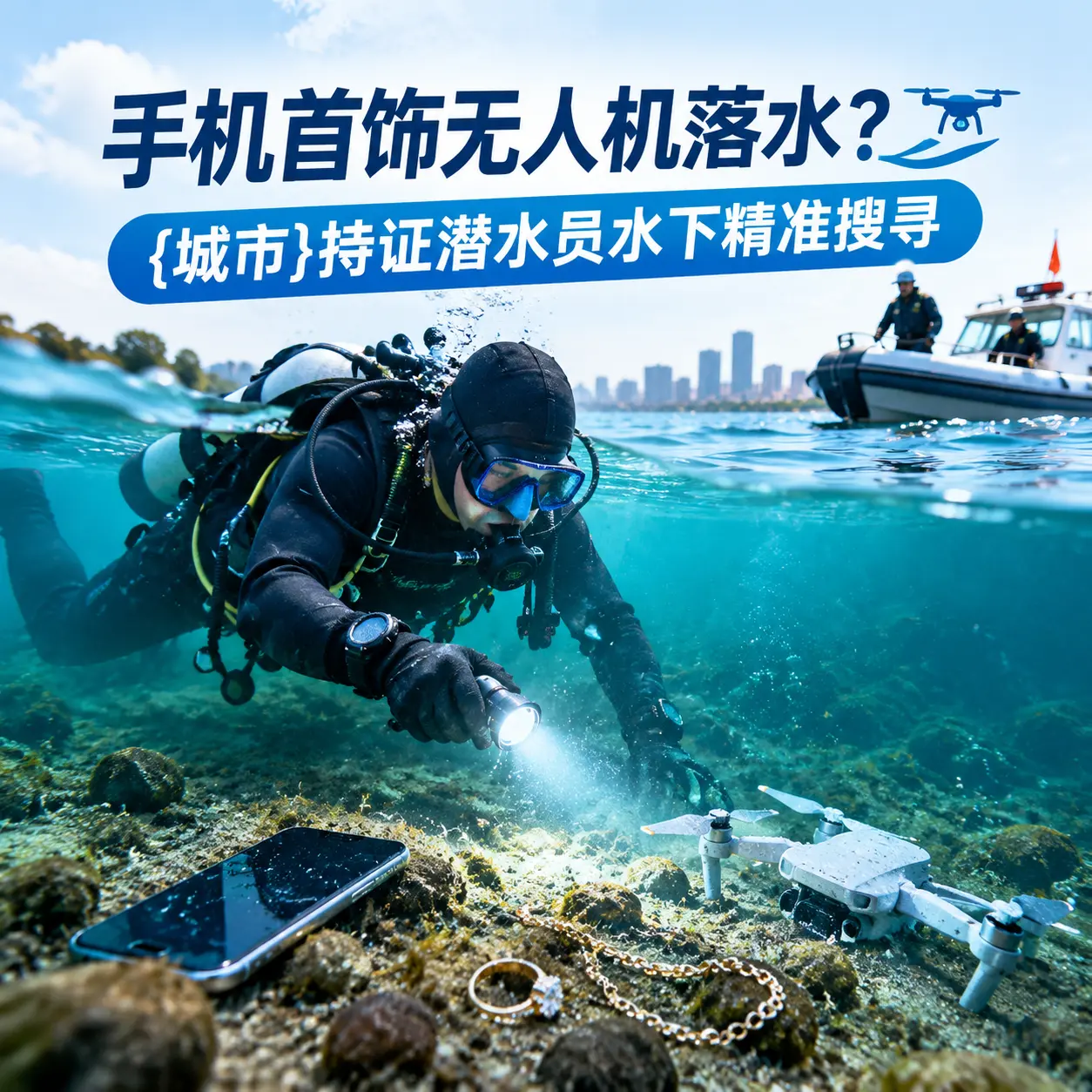 手机首饰无人机落水？平安持证潜水员水下精准搜寻