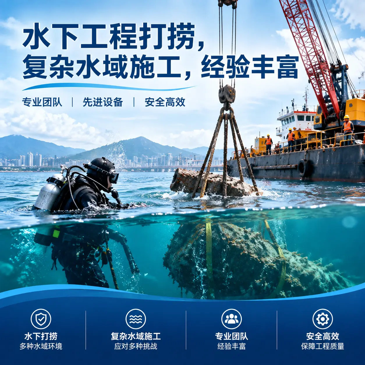 水下工程打捞，复杂水域施工，经验丰富平安